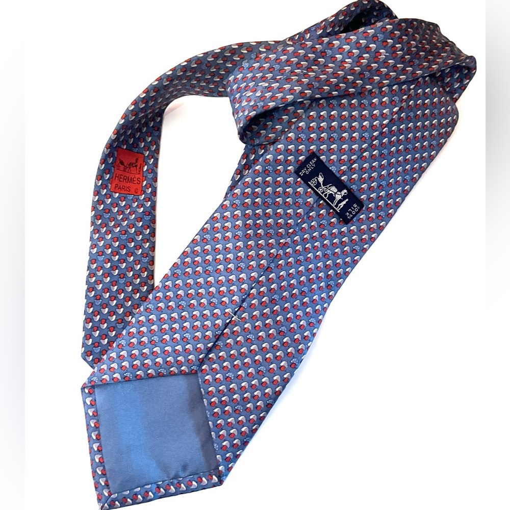 HERMES Men's Tie 7923 MA Mushroom Pattern Blue Red Silk Tie - France